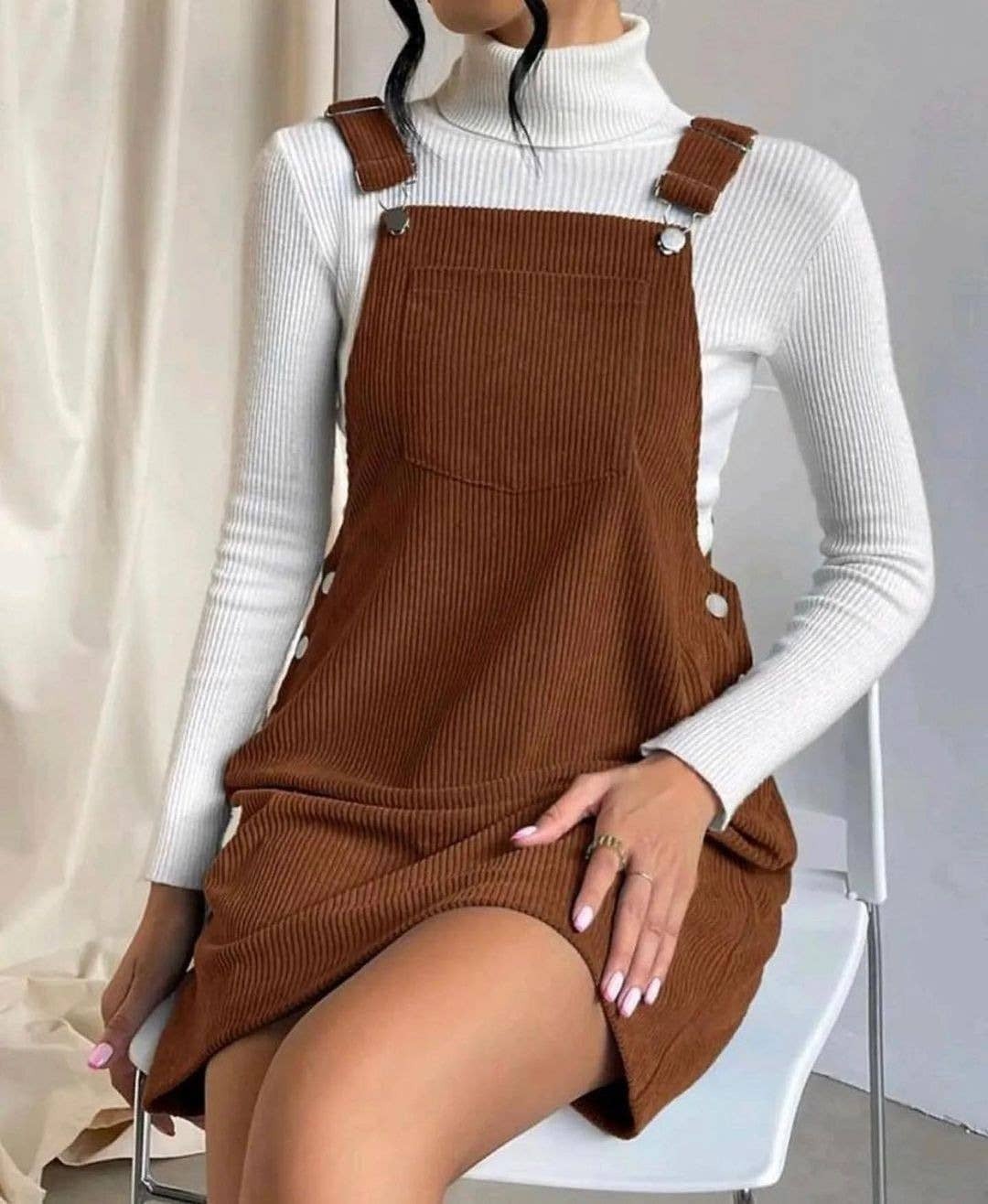 Orange corduroy overall dress clearance